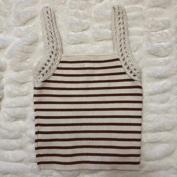 Aerie Striped Crochet Strap Tank Top - Picture 2 of 3